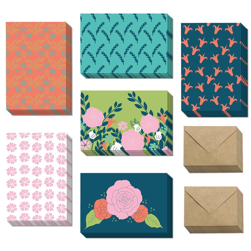 Barcaloo Blank Cards with Envelopes - 36 Pack 4 Inch x 6 Inch Blank Greeting Cards Assortment for All Occasions - Six Unique Flower Designs - Image 1